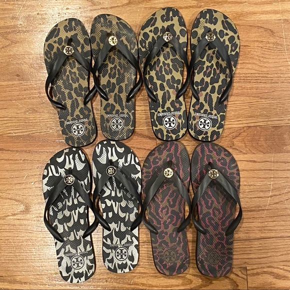 Tory Burch flip flops 4 pairs/ used and loved